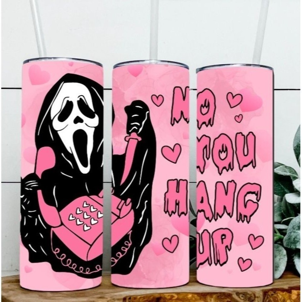 Ghost Face "No You Hang Up" 20oz Tumbler Stainless Steel Slide Lid Plastic Straw